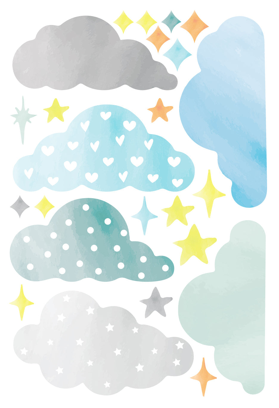 MINI Set - Blue Watercolour Cloud Wallstickers