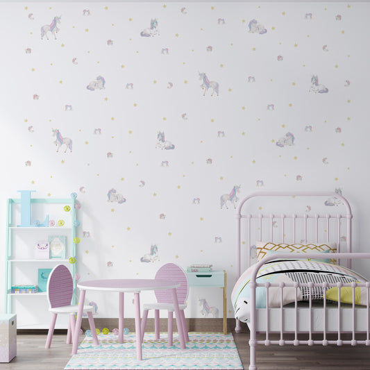 Watercolour Unicorn & Rainbow Wallstickers