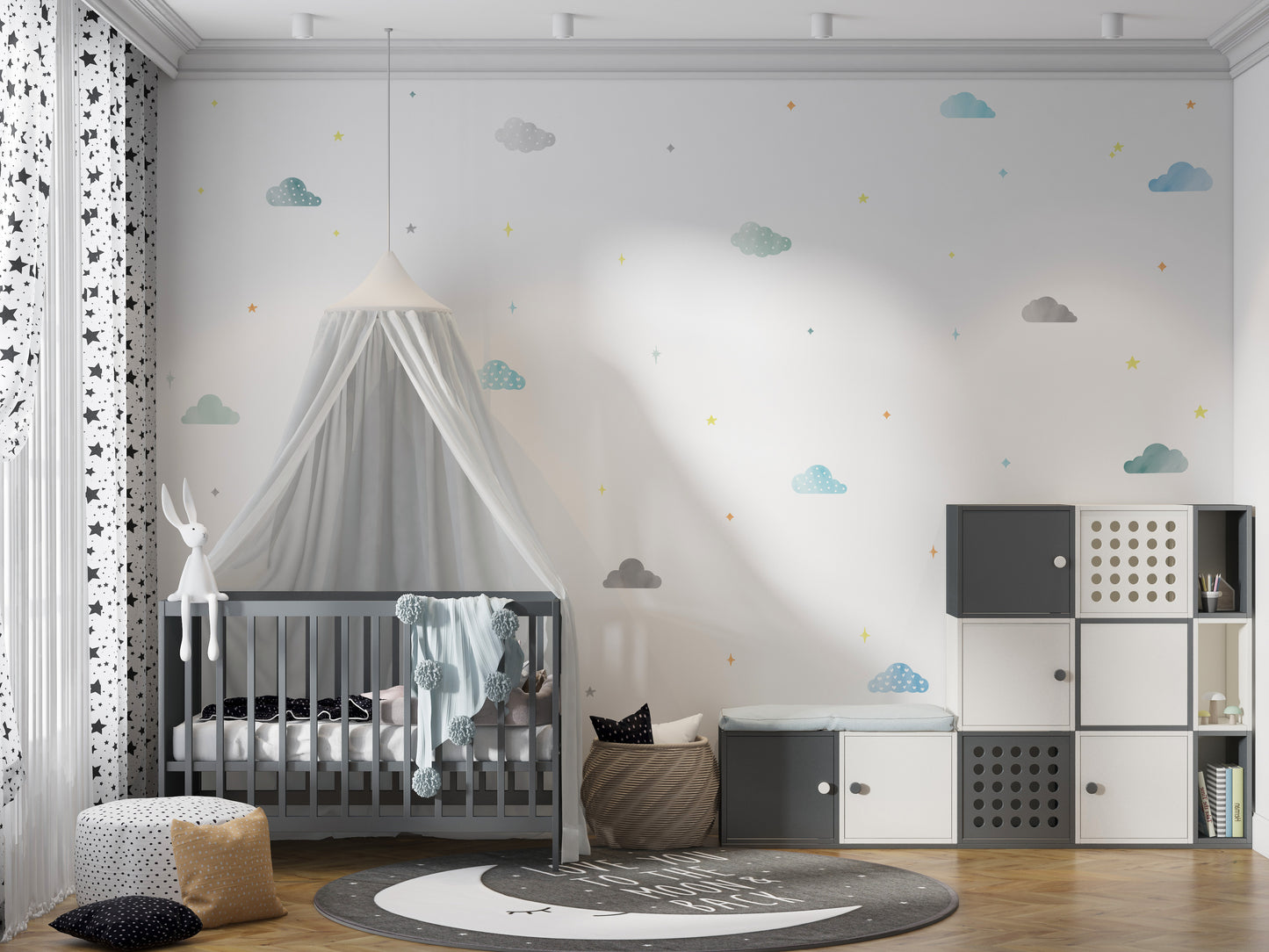 MINI Set - Blue Watercolour Cloud Wallstickers