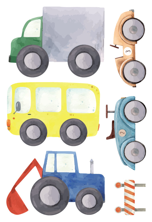 Watercolour Road Transport Wallstickers