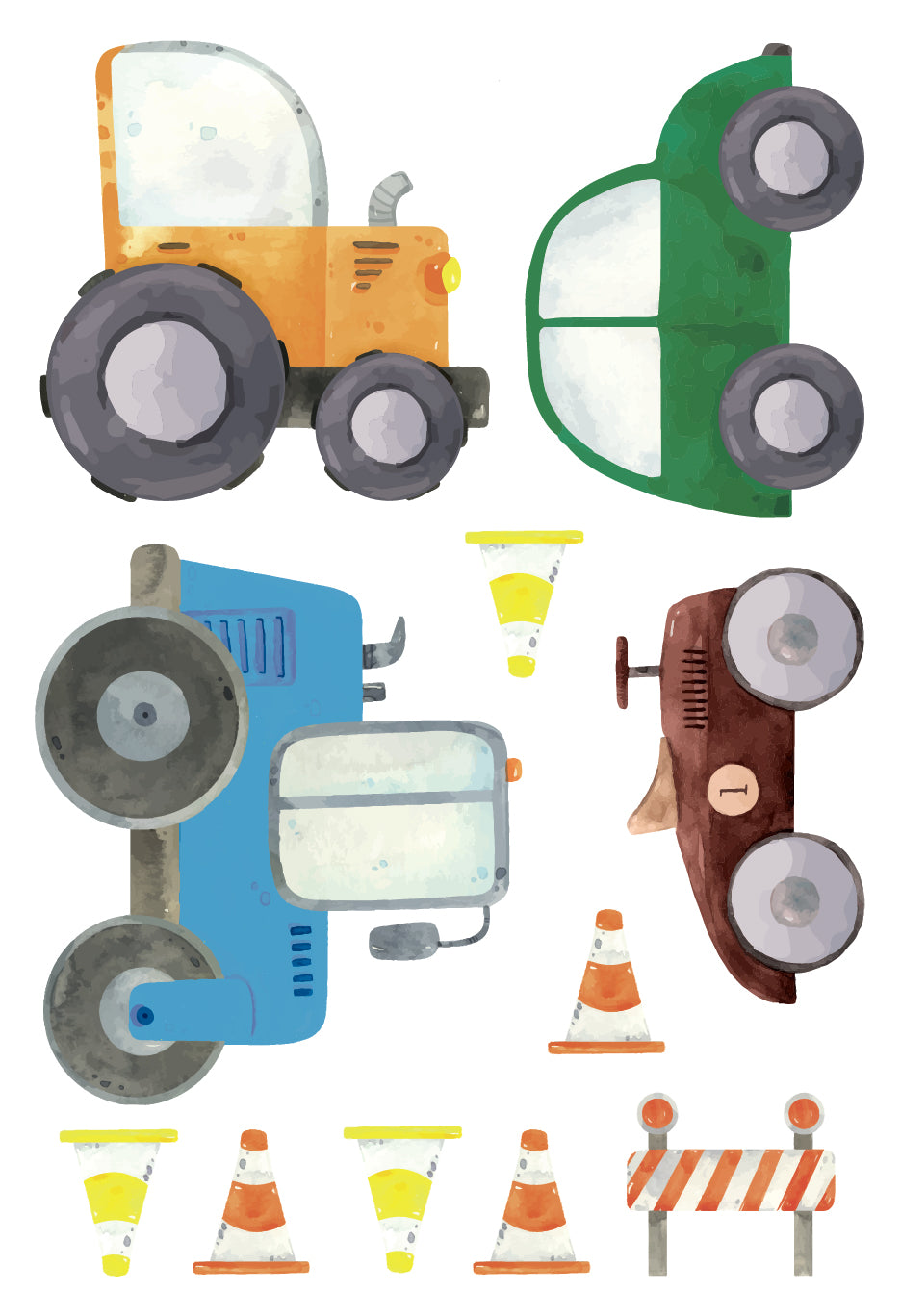 Watercolour Road Transport Wallstickers