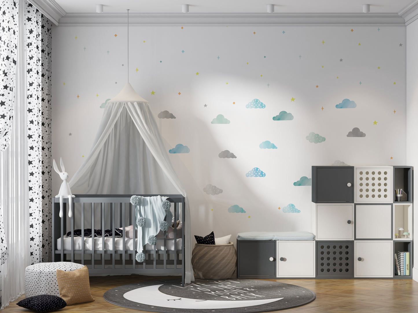 Blue Watercolour Cloud Wallstickers