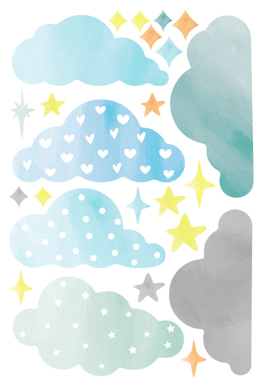 Blue Watercolour Cloud Wallstickers